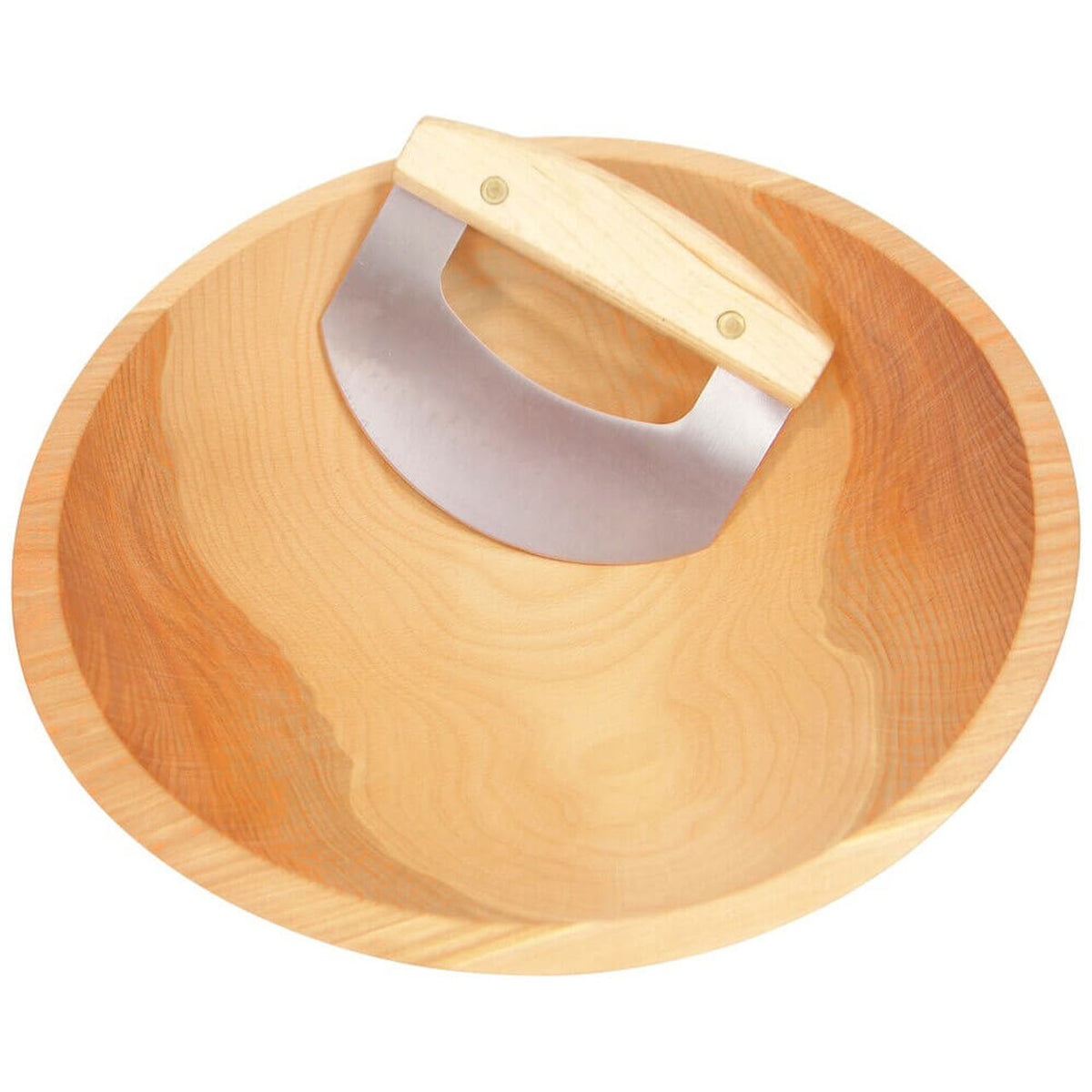 Caesar Salad for One, 9' Wooden Chop Bowl with New Upgraded Chef's Mezzaluna