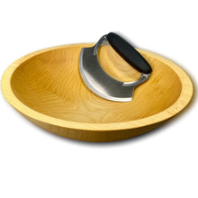 Load image into Gallery viewer, Solid Hardwood Salad Chopping Bowl & Chef's Mezzaluna, 12", #1 Quality - American Farmhouse Bowls