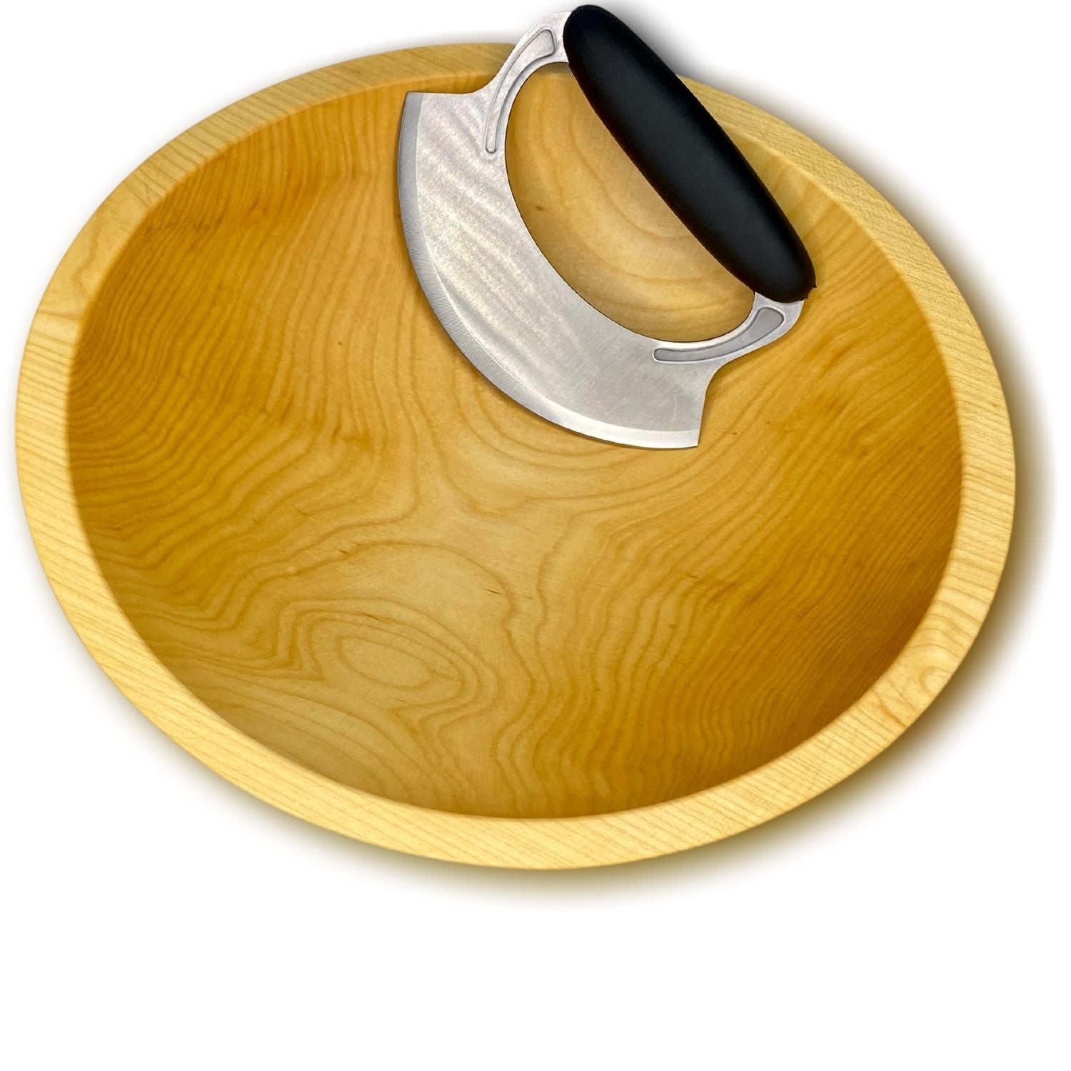 Wood Chopping Bowl and Mezzaluna, NH Bowl and Board