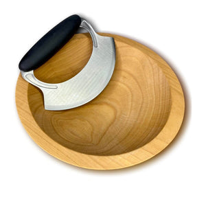 Hardwood Chopping Bowl with Chef's Mezzaluna, 9", #1 Quality - American Farmhouse Bowls